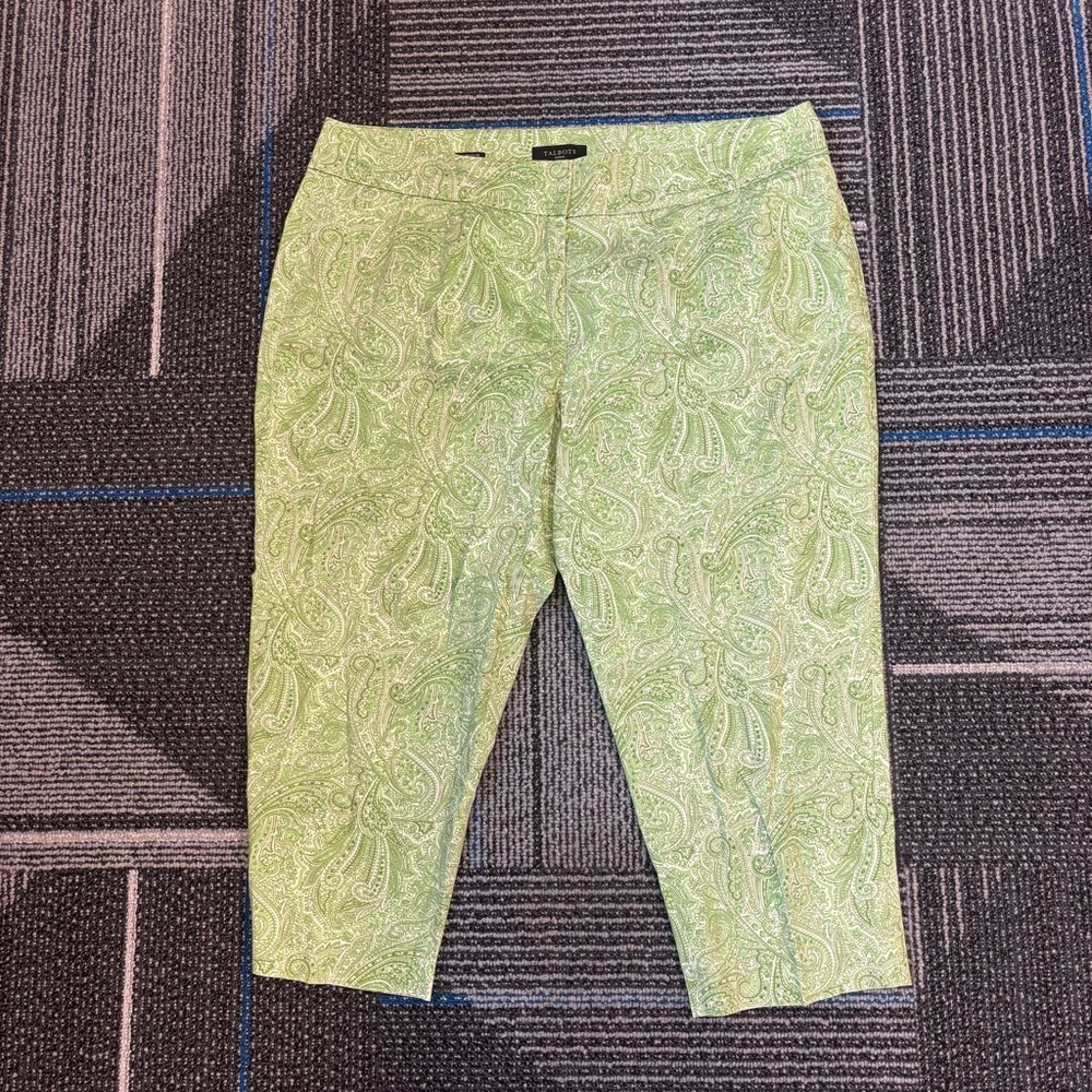Talbots 18W Heritage Cropped Pants Green Paisley